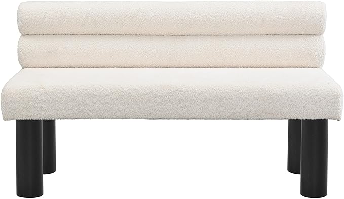 Christopher Knight Home Wally Boucle Upholstered Dining Bench, Modern Large Dining Room Chair, Entryway Ottoman Bench, Bedroom End of Bed Seating, Armless Desing and Wooden Frame, Milky White+Black