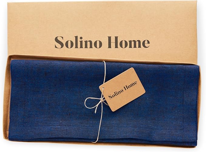 Solino Home Linen Table Runner 90 Inches Long - Athena, 100% Pure Linen Royal Blue 14 x 90 Inch Table Runner for Dining