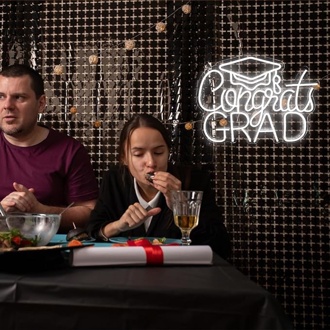 “Congrats Grad” White Neon Sign – 16.5×12.6 in Crisp LED Backdrop for Grad Photos, 6000K Bright Light, Dimmable with Wired Dimmer, Includes Wall Anchors – Tech Grad Gift