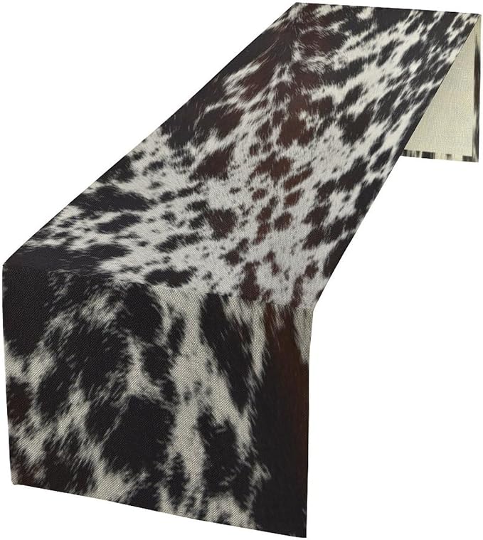 Cow Print Table Runner,Farmhouse Western White Black Cowhide Pattern Table Runner for Coffee Table Dining Room Table Bedroom Party Holiday Decor 13x90inch