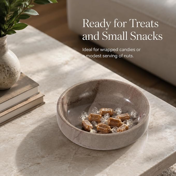 Natural Marble Decorative Bowl 17cm 4.5cm Height, Multifunctional Serving Bowl for Jewelry, Keys, Candy, Snacks, Fruits Modern Home Decor for Entryway, Coffee Table, Bedroom