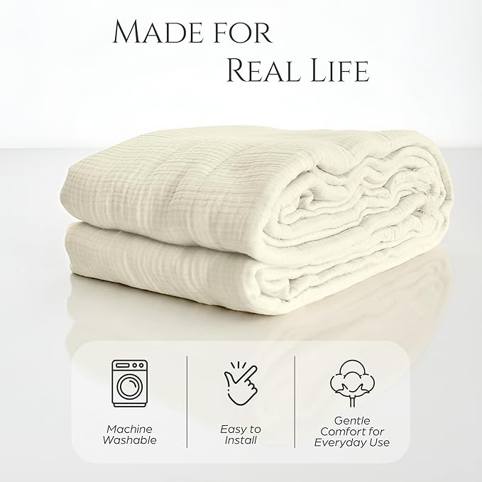 Cloud Like Sofa Cover %100 Pure Cotton, Gauze Couch Covers for Sectional, 3 Seater, 4 Seater Sofa, Extra Large 4 Layered Muslin Natural Fabric, Washable Couch Cover (Cream, 95x150" / 240x380 cm)