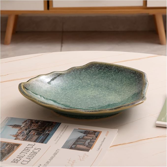 Ceramic Decorative Dish for Kitchen Counter,12'' Large Decorative Bowl, Key Bowl for Entryway Table, Modern Centerpiece Decor Dish for Home Decor Accents.(GREEN)