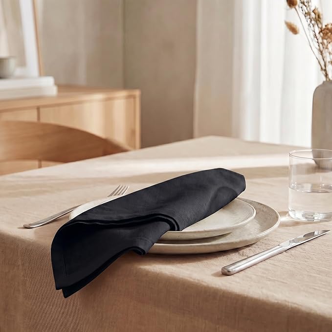 Urban Villa Cloth Napkins 100% Cotton Highly Absorbent Washable Durable Reusable Premium Dinner Napkins Ideal for Gifts for Mothers Day Hotel Farmhouse Parties - Black (20" x 20", Set of 12)