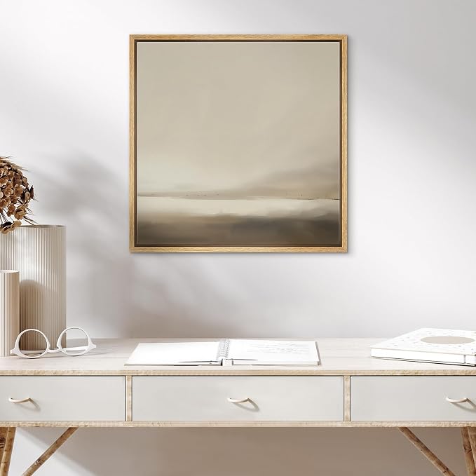 SIGNWIN Framed Canvas Print Wall Art Abstract Horizon Painting in Beige and Brown Tones Illustrations Modern Art Decorative Minimal Calm/Zen for Living Room, Bedroom, Office - 24"x24" Natural