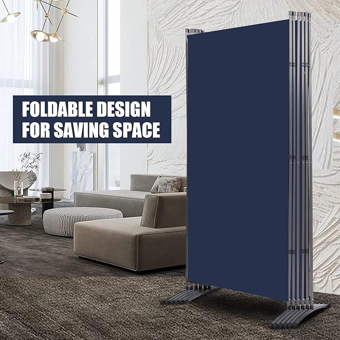 YASRKML Room Divider Folding Privacy Screens, Portable Room Divider Panel 6 Panel Partition Room Dividers Screen, Freestanding Room Partitions and Dividers Fabric Dividers for Room Separation, Navy