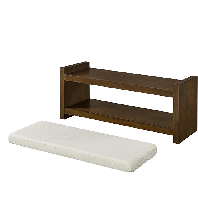 Accent Bench with Lower Shelf Shoe Rack, Padded Seating Bench for Living Room, Modern Compact Bed End Bench with Storage for Bedroom Seating, Removable Cushion (Beige, 40" L)