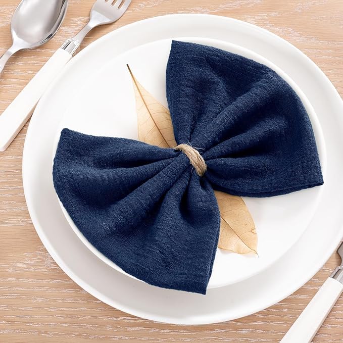 MLMW Navy Blue Cloth Napkins Set of 10 Linen Spring Summer Table Napkins Cloth Bulk Washable Table Napkins 16.5"×16.5" for Graduation Wedding Party Baby Bridal Shower Birthday Boho Table Decorations