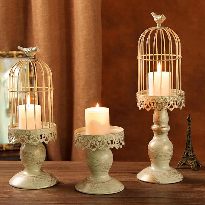 1 Pcs Birdcage Candle Holder, Vintage Bird Cage Decor, Decorative Wedding Candle Centerpieces for Bedroom Restaurant Tables Home (S)