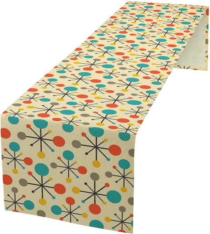 Mid Century Table Runner, Modern Atomic Pattern Absctract Geometric Retro 1950S 1960S Dinner Runner for Home Kitchen Dining Table Decoration 13x60 Inch