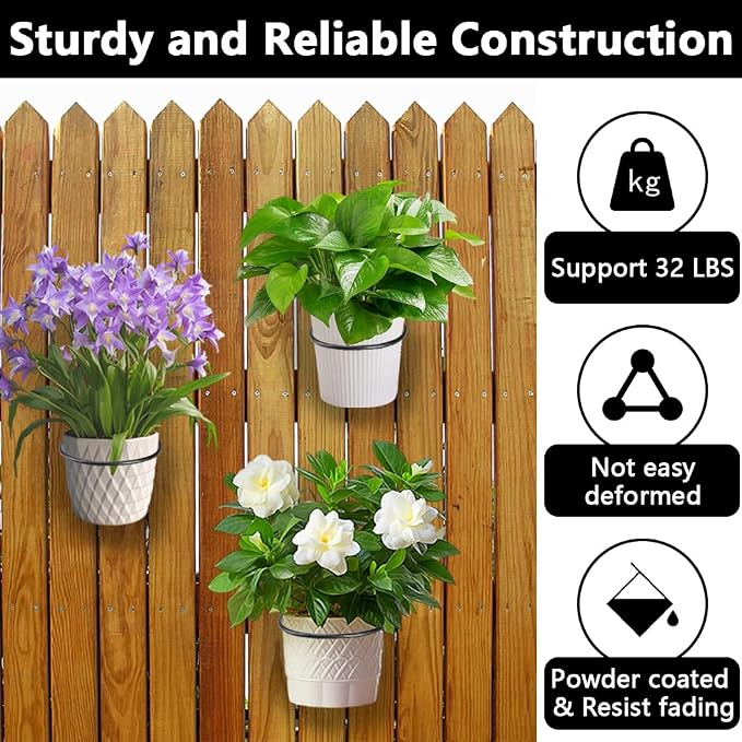 8 Pack 6 Inch Wall Mounted Plant Holder, Heavy Duty Flower Pot Holder Ring, Rust Resistant Wall Plant Holder for Indoor and Outdoor Flower Pots, Garden, Fence Balcony, Home (Black)