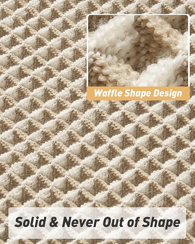 AMOAMI Waffle Bath Mats for Bathroom Bathroom Rugs Set of 2 Waffle Bathroom Mat 2 Pieces, Brown & Cream, 17" x 24" + 20" x 32"