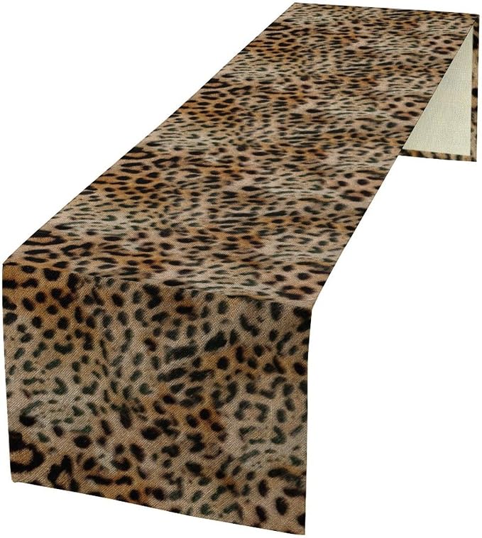 Fur Table Runner,Retro Farm Wild Animal Leopard Skin Pattern Table Runner for Coffee Table Dining Room Table Bedroom Party Holiday Decor 13x120inch