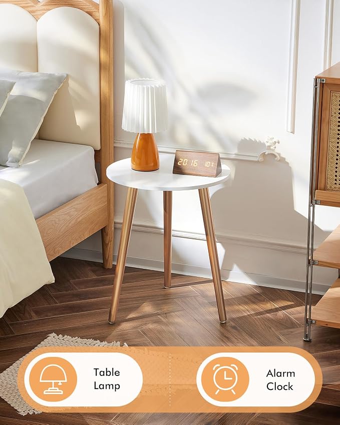 Apicizon Round Side Table Set of 2, White Nightstand Coffee End Table for Living Room, Bedroom, Small Spaces, Morden Side Table Home Decor Bedside with Wood Legs 16.5 Inches