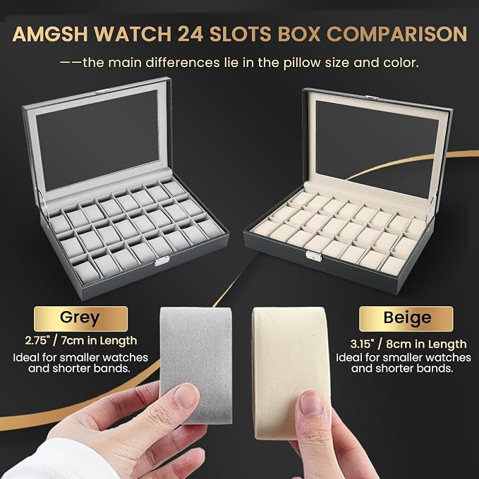 Watch Box 24 Slot Elegant Portable Black Watch Collection Box Case jewelry Men & Women (Grey)