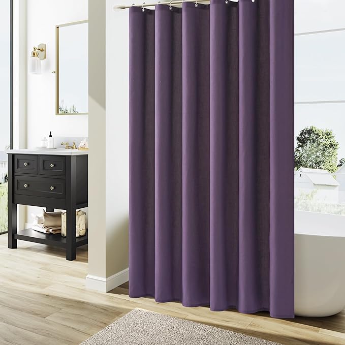 Naturoom Purple Linen Shower Curtain, Country Boho Farmhouse Bath Decor Shower Curtains Neutral Cloth Weighted Textured Fabric Bath Curtain Liner with Hooks, 72x84