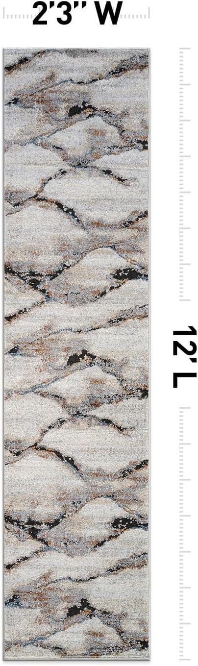 Rugshop Contemporary Gray Striated Area Rug Durable, Kid & Pet Friendly 2' 3" x 12' Runner Ideal for Hallway, Kitchen, Entryway, or Behind The Sofa