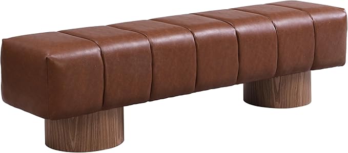 Christopher Knight Home Manila 64" Faux Leather Dining Bench, Upholstery Ottoman Bench, Rectangular Dining Seat, 2 Seater Allow, Long Footstool for Living Room Dining Room, No Assembly Needed, Brown
