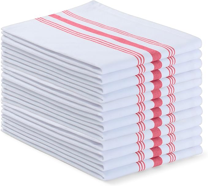 Blue Needles Set of 12 French Stripe Dinner Table Napkins 100% Cotton Napkins, 18x18 Inch, Absorbent, Soft, Reusable & Washable Restaurant Hotel Quality Spring Summer & Everyday Use - Red