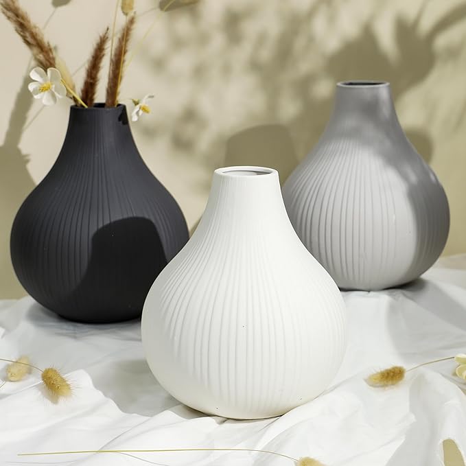 Large Ceramic Modern Vase Gray Vase for Room，Big Belly Vases Minimalism Style for Home Decor，Flower Vases Decorative for Shelf Decor/Table/Living Room/Office (Grey, 9.6Inches)
