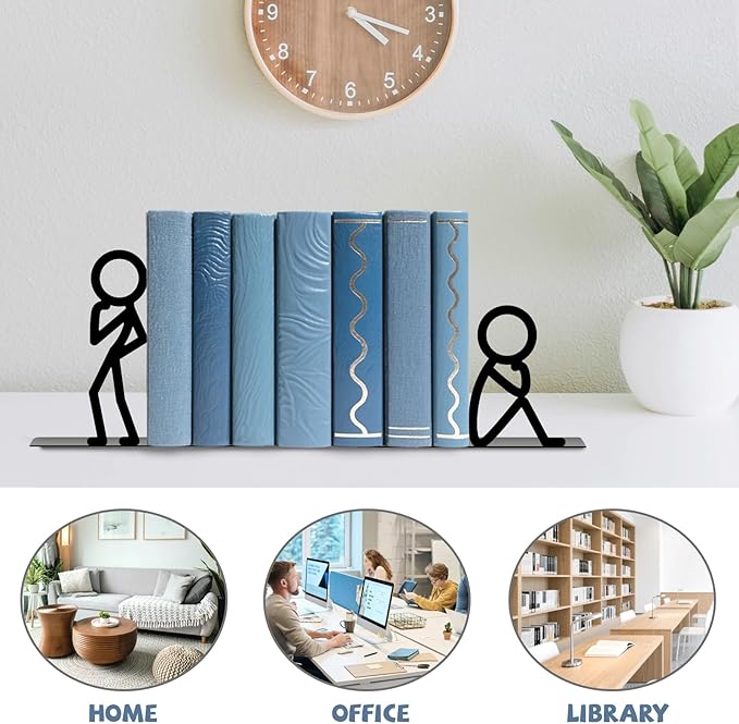Metal Bookends Thinker Bookends Decorative Cute Book Ends for Shelves Bookshelf Home Office Desk Reading Decor Bookshelf Decor for Book Lovers Gift