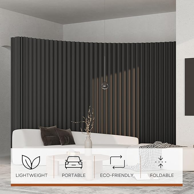 Paper Room Divider, Folding Black Privacy Screens, Decorative Enterprise Office Temporary Divider Wall,Indoor Folding Portable Partition Screen for Home Dorm Office Studio Exhibition Store