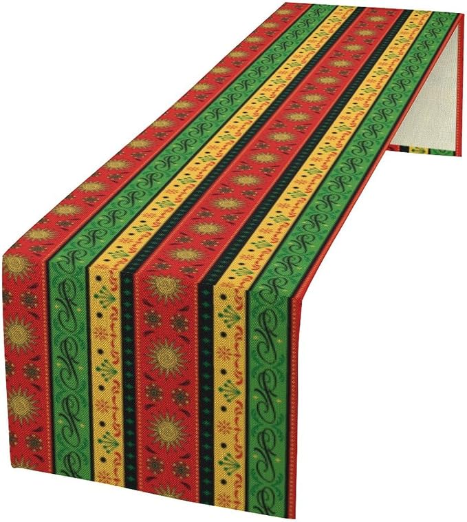 YCness Mexican Abstract Stripe Table Runner, Sun Moon Colorful Floral Traditional National Table Runner for Party Living Room Home Bedroom Kitchen, 13x60 Inch