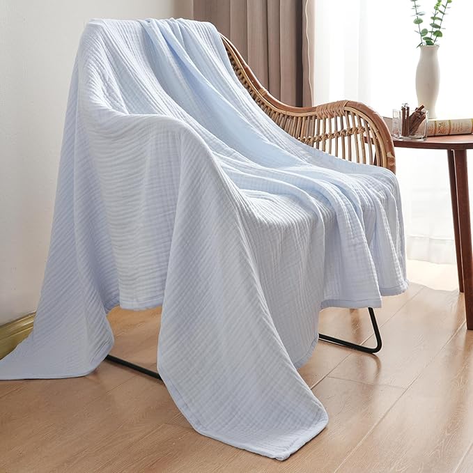 PHF 100% Cotton Muslin Blanket Twin XL Size 66"x90", 4-Layer Lightweight Gauze Throw, Breathable Cloud-Soft Minimalist Blanket for Bed, Couch, Camping, Ancient Water, Ideal Gift