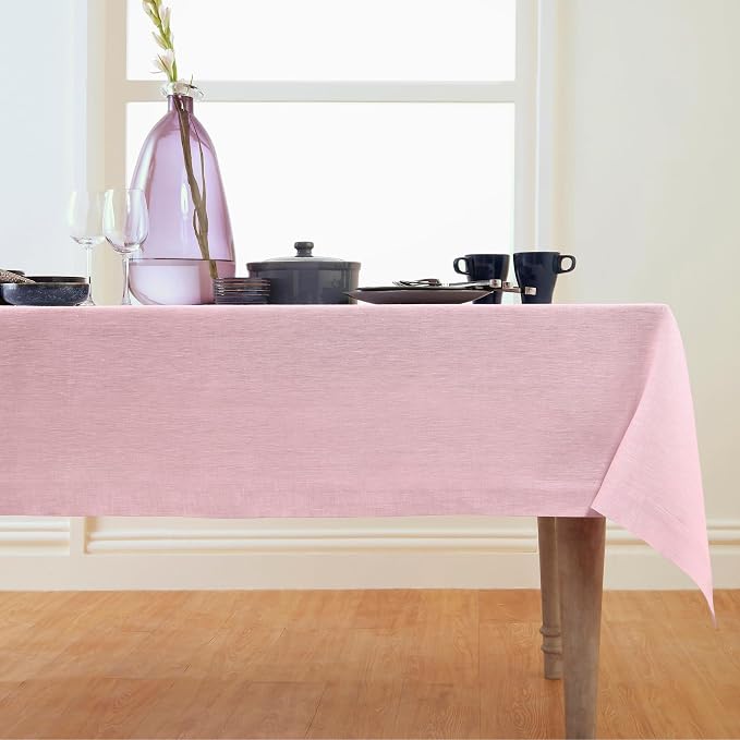 Solino Home Linen Tablecloth 60 x 120 Inch - 100% Pure Linen Bubblegum Pink Table Cloth for Rectangle Tables - Athena, Machine Washable Tablecloth for Summer