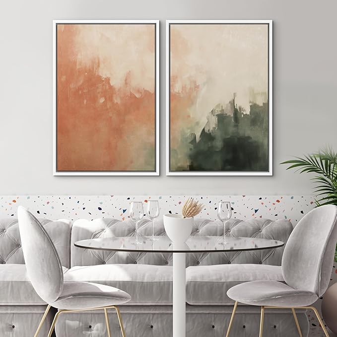 SIGNWIN Framed Canvas Print Wall Art Set Color Fade Abstract Landscape Earthy Terracotta and Forest Green Illustrations Modern Minimal Decorative for Living Room, Bedroom, Office - 16"x24"x2 White