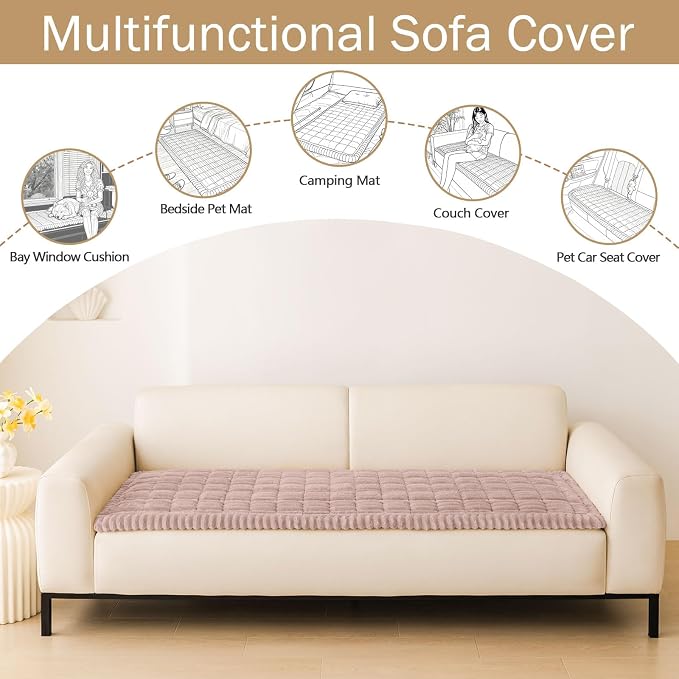 hyha Couch Cover for Dogs Washable, Non Slip Thick Flannel Sofa Protector, Pet Friendly Plush Furniture Cover for Sectional Sofa & Loveseat (Dusty Pink, 43" x 63")