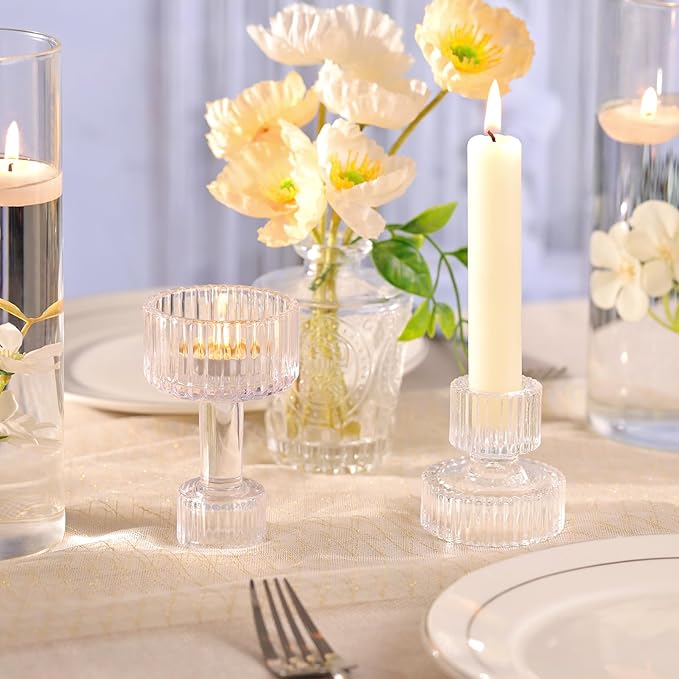 Lanttu Clear Glass Taper Candle Holders Set of 6 Candlestick Holders Bulk Combination Candle Holders Crystal Candle Holders for Wedding, Table Centerpiece, Home Decoration