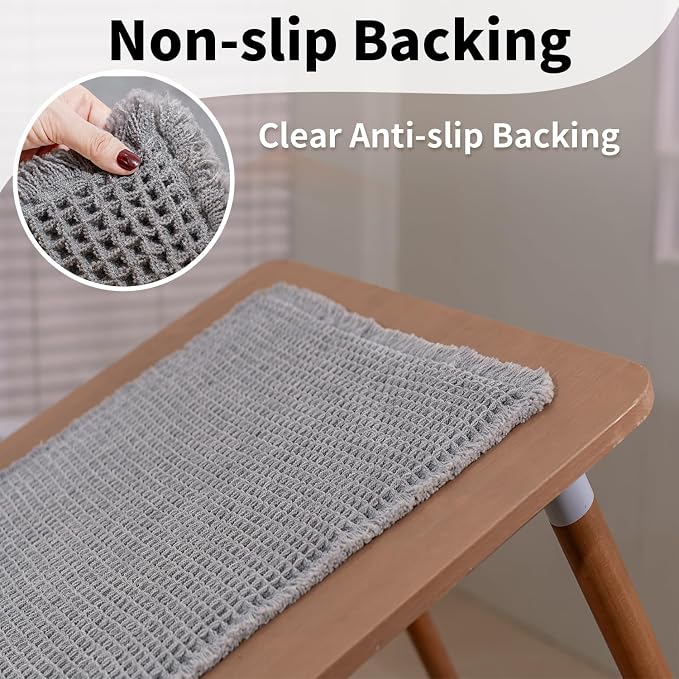 Bathroom Runner Rug Set 2 Piece - Long Waffle Bath Mat for Double Sink, Washable Bathroom Mats Non Slip Absorbent Boho Decor, 18x30 & 24x60, Light Grey