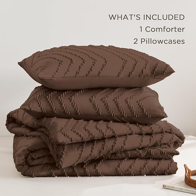 Andency Brown Twin/Twin XL Comforter Set, Twin Bed Comforter for College Dorm Girls Boys Kids Boho Soft Warm Cute Comforter, 2 Pieces Aesthetic Chevron Bohemian Bedding Set