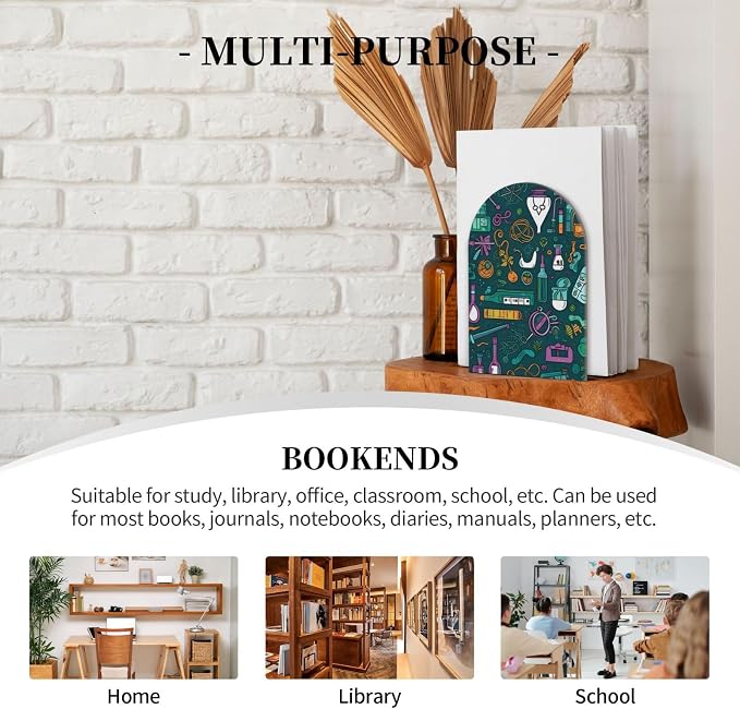Science Math 2 Pack Wood Decorative Bookends 6.7x4.2 in, Book Ends for Home Office Library Shelves Decor Room Kitchen Desktop