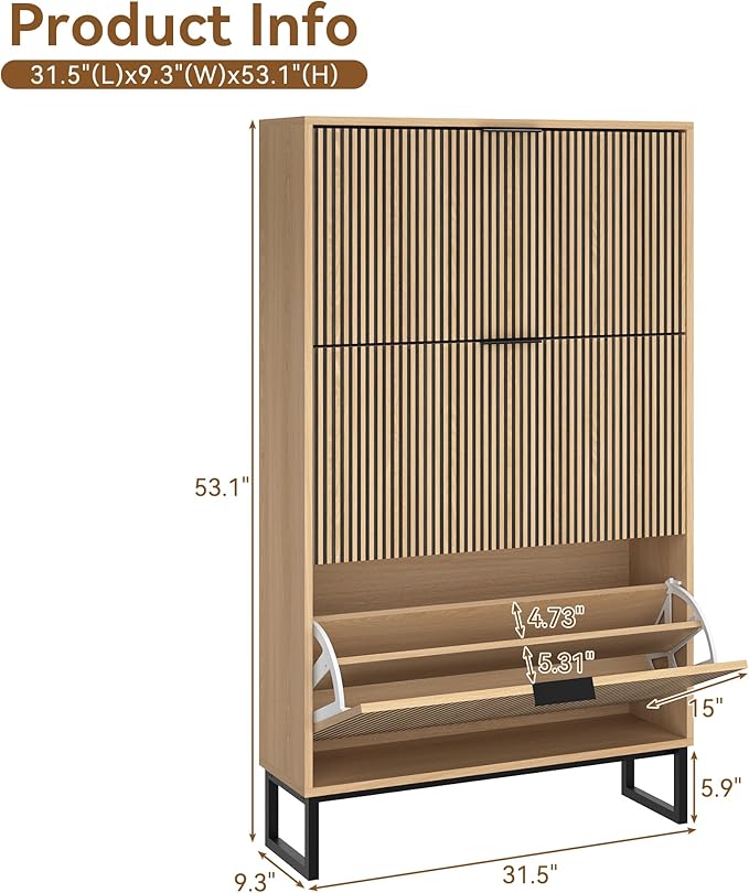 Shoe Storage Cabinet for Entryway with 3 Flip Drawers,Narrow Shoe Rack Cabinet,Hidden Slim Shoe Storage Freestanding Shoe Organizer Cabinet for Entryway, Hallway