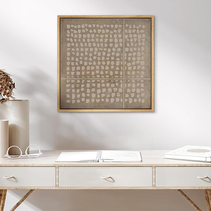 SIGNWIN Framed Canvas Print Wall Art Geometric Grunge Minimal Dot Pattern Abstract Shapes Illustrations Modern Art Decorative Boho Relax/Zen Nordic for Living Room, Bedroom, Office - 16"x16" Natural