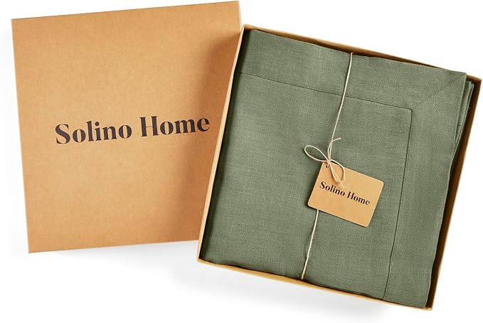 Solino Home Linen Tablecloth 60 x 144 Inch - 100% Pure Linen Oil Green Table Cloth for Rectangle Tables - Fete, Machine Washable Tablecloth for Summer