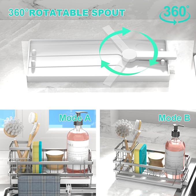 Sponge Holder for Kitchen Sink - Countertop Rustproof Stainless Steel, Kitchen Gadgets Accessories, Sink Caddy (Silver)