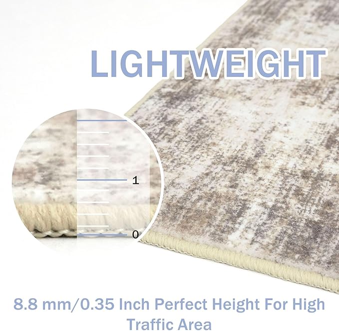 IOHOUZE Abstract Runner Rug 2x4 Ft Entryway Rugs Washable Door Mat Indoor Entrance, Rubber Backed Entryway Runners, Printed Faux Wool Non Slip Floor Carpet for Foyer Front Door Sink, Beige Brown