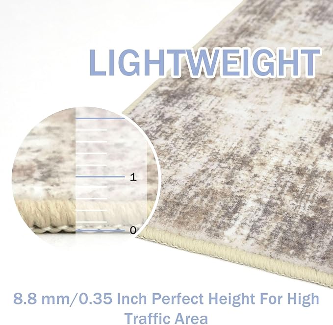 IOHOUZE Abstract Area Rug 3x4 Ft Washable Rugs for Entryway Indoor, Non Slip Kitchen Rug Printed Faux Wool Throw Rugs, Indoor Door Mat for Door Entrance Foyer Living Room, Beige Brown