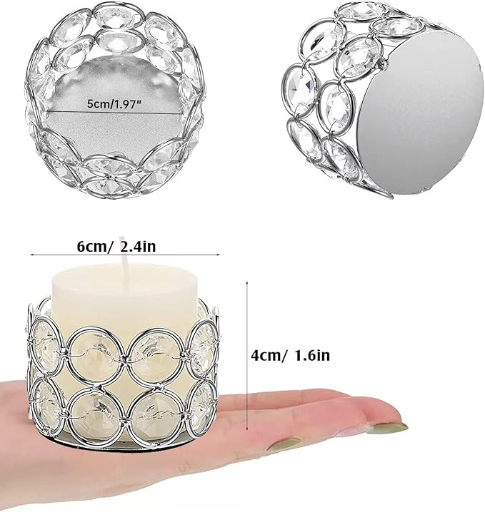 Pack of 10 Silver Crystal Tealight Candleholders - Candlestick Bowls Tea Lamp Candle Holders, Votive Candlestick Holders for Table Centerpieces, Diwali Decorations for Wedding Holiday Party Home Decor