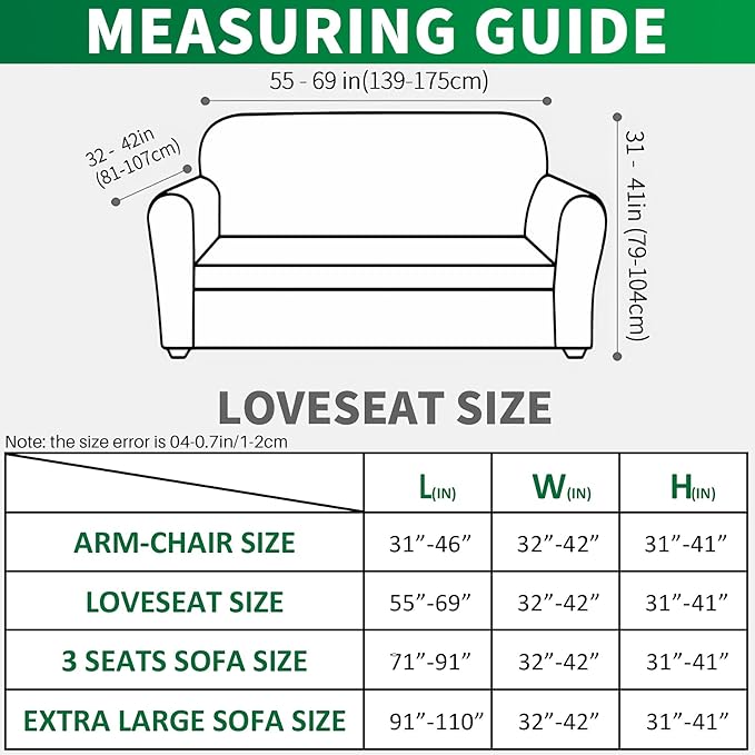MAXIJIN Stretch Loveseat Couch Cover for 2 Cushion Couch (55"-69" Washable Sofa Slipcovers with Non-Slip Foam & Elastic Strap, Dog Cat Pet Friendly Furniture Protector (Medium, Beige)