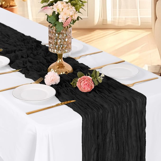 3 Pack Black Cheesecloth Table Runner, 17 x 108 Inch, Gauze Cheese Cloth Table Runner Rustic Sheer Runner for Wedding Birthday Party Baby Shower Table Decor(Black)