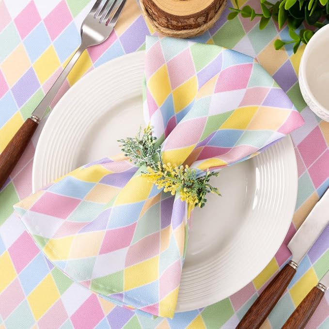 Socomi Easter Spring Cloth Napkins Diamond Pastel Washable Cotton Napkins 17"x17" for Wedding Party Bridal Baby Shower Birthday Table Decorations Set of 4