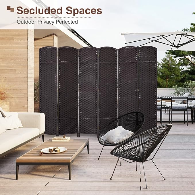 Room Divider 6 Panel 5.6 FT Tall Privacy Screen Waterproof Wood Frame Partition Room Dividers and Folding Privacy Screens Freestanding Wall Divider Indoor and Outdoor for Portable Room Separation