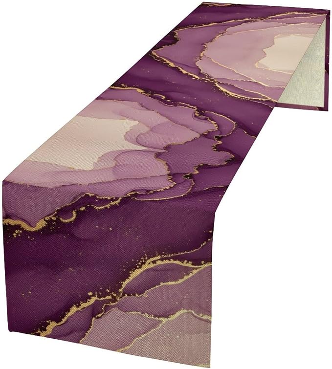 Purple Table Runner, Gradient Lavender Gold Textured Ink Painting Table Runner for Kitchen Dining Cafe Party Wedding Decor, 13x60 Inch