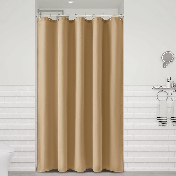 Naturoom Gold Yellow 54 Inch Shower Curtain - Stall Narrow Half Linen Ultra Thick Fabric Shower Curtain Set with Hooks, Boho Farmhouse Rustic RV Camper Bath Curtains for Bathroom, 54x78