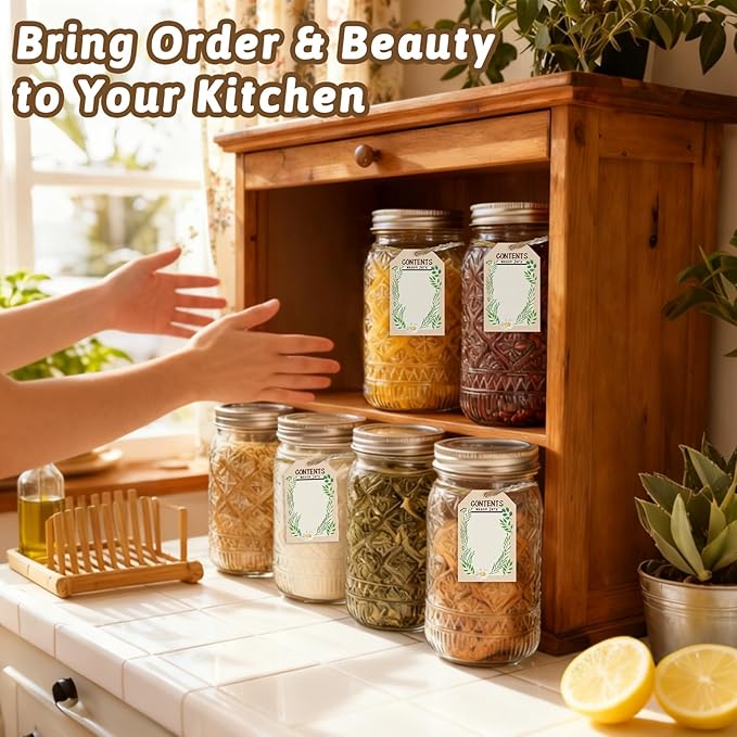 32 oz Mason Jars with Airtight Lids and Bands, 12-Pack with Wide Mouth, Rustic Stickers & Tags, Quart Glass Canning Jars for Pickling, Food Storage, Fermentation,Overnight Oats