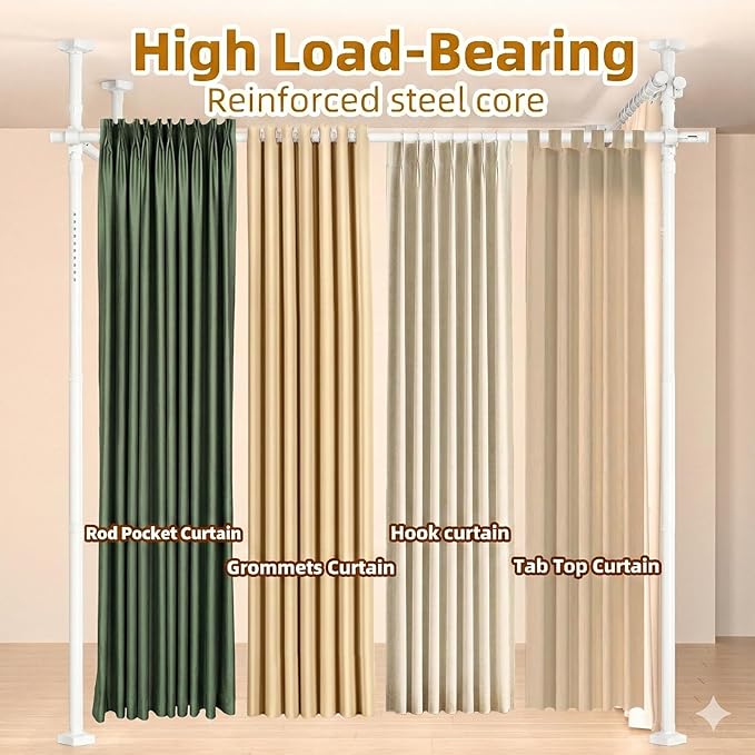 Room Divider Curtain Rod for Wide Space Room Separation,4-10ft(H) 28-209inch(W) Wall Divider for Room Separation, Heavy Duty Room Partition Separator, Adjustable Folding Privacy Screens,White